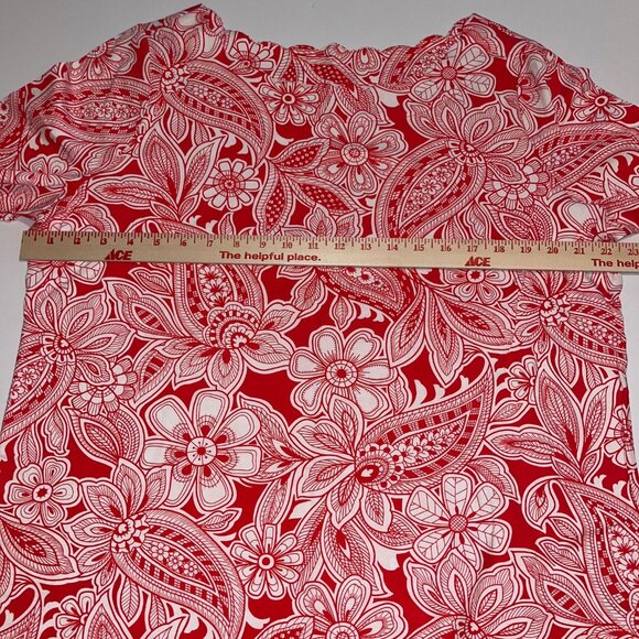 Talbots NWT Red/White Floral Scalloped Neckline 100% Cotton Top - Size 1X - Picture 5 of 7